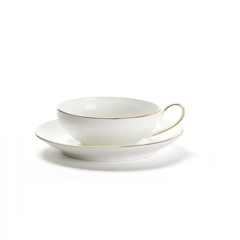 Dammann Concorde Set Of 2 Bone China Cups & Saucers - Golden Border