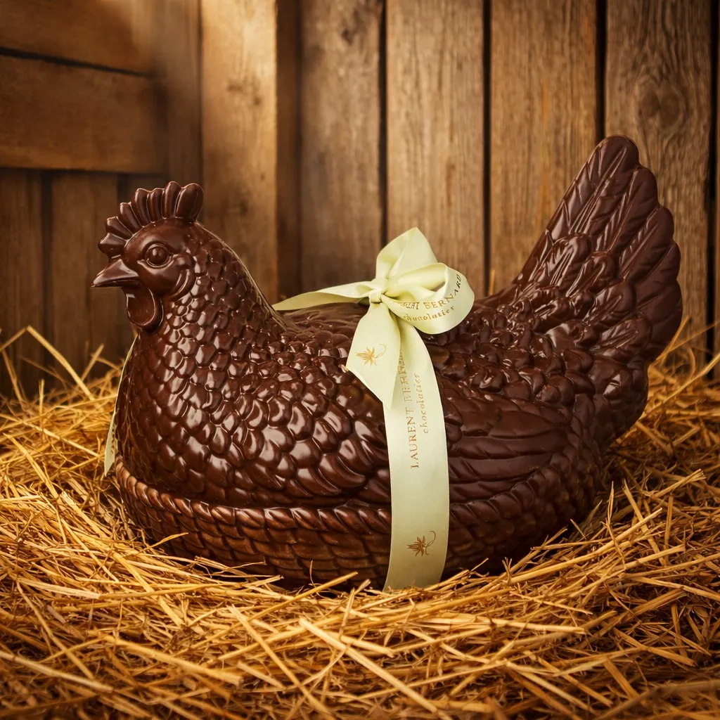 Premium Easter dark chocolate hen in rustic straw nest, luxury chocolate gift Singapore with delivery
