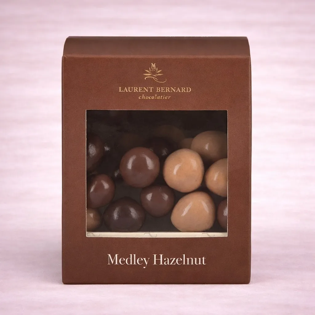 Artisan hazelnut coated in chocolate by Laurent Bernard Chocolatier, made with premium cocoa and roasted hazelnuts.